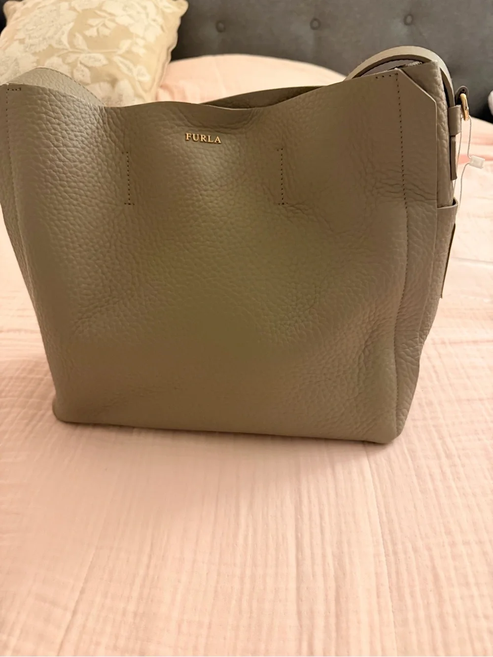 Furla Pebbled Leather Shoulder Bag in Taupe